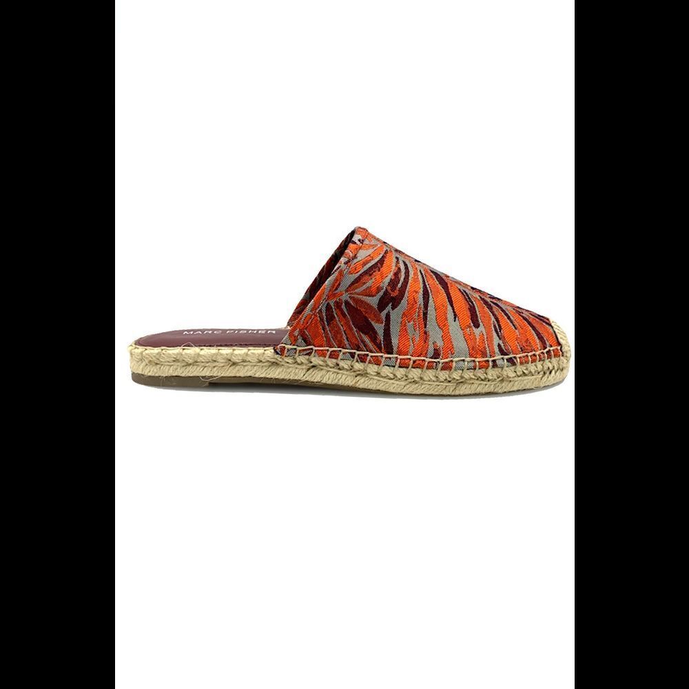 Marc Fisher Orange Red Zebra Espadrille Mule